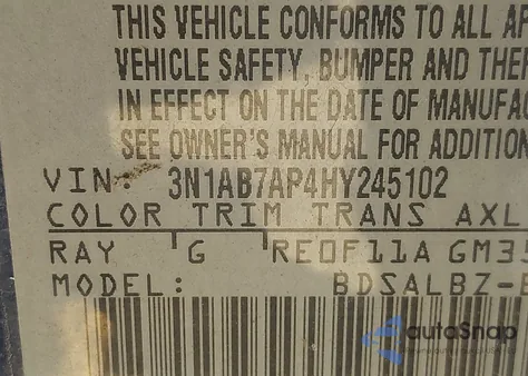 2017 Nissan Sentra S z USA, uszkodzony, nr VIN 3N1AB7AP4HY245102